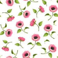Seamless pattern with pink anemone flowers Vector illustration