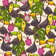 Seamless toucan and pitaya