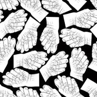 Fig fico hands seamless pattern black and white vector backdrop