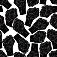 Clenched fists seamless pattern black and white vector backdrop
