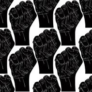 Clenched fists seamless pattern black and white vector backdrop N2