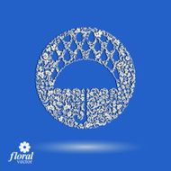 Beautiful flower-patterned umbrella under rain drops Stylized