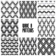 Waves black and white seamless patterns set geometric vector N2