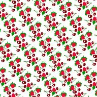 Color pattern of strawberries and cherries on a white background