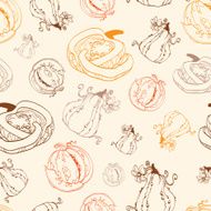 Vector Vintage Thanksgiving Pumpkins Drawing Seamless Pattern
