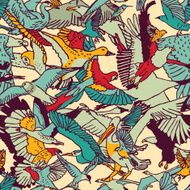 Wild nature birds color seamless pattern