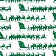 Santas Sleigh And Reindeer Seamless Pattern Green