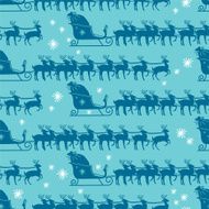 Santas Sleigh And Reindeer Seamless Pattern Blue