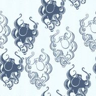 Seamless pattern with cute cartoon octopus Vector background