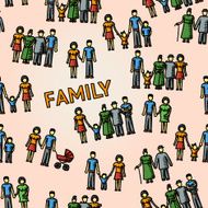 Multigenerational family freehand pattern with all ages members Vector N2