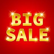 Yellow gold metal Big Sale text icon with sparkle on
