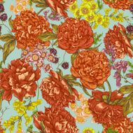 Floral Seamless Pattern with Peonies in Vintage Style N2