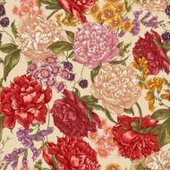 Floral Seamless Pattern with Peonies in Vintage Style N3