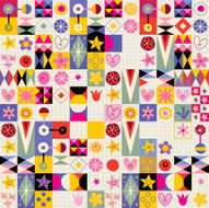 abstract art hearts flowers retro pattern