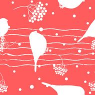 Bullfinch and rowanberry branch seamless pattern Vector background
