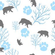 Forest bear and tree branch seamless pattern Vector background
