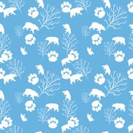 Forest bear and tree branch seamless pattern Vector background N2