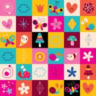 mushrooms flowers butterflies hearts snails nature pattern