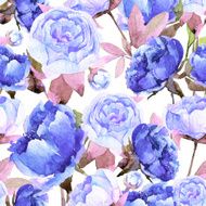 Seamless pattern with blue peonies leaves N2