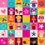 mushrooms flowers butterflies hearts snails nature kids pattern