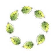 Just leaves Round frame Watercolor background 1
