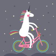 Cute unicorn on a bicycle with rainbow mane N2