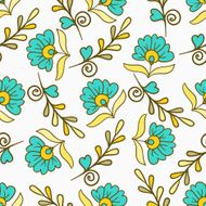 Seamless pattern with yellow and blue modern summer flowers