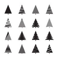 Set of Black Geometric Christmas Trees Vector Illustrations