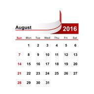 Vector simple calendar 2016 year august month N2