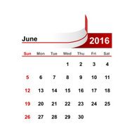 Vector simple calendar 2016 year june month N2
