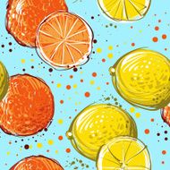 Lemons and oranges are hand-drawn Vector seamless pattern N3