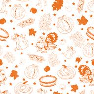 Vector Cornucopia Thanksgiving Pumpkin Turkey Corn Seamless Pattern