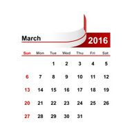 Vector simple calendar 2016 year march month N2