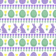 Easter Pattern with Bunny Eggs plant and hearts