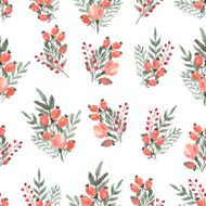 hand drawn red watercolor berries seamless pattern N7