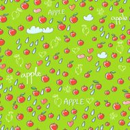 Seamless pattern with apples hearts clouds and drops