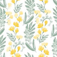 Vintage Watercolor Wallpaper of hand drawn Flowers and Leaf N2