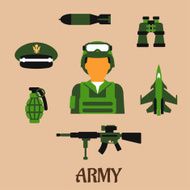 Army soldier and military flat icons