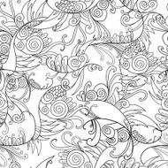 Black and white doodle floral elements seamless pattern background