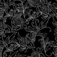 Black and white doodle floral elements seamless pattern background N2