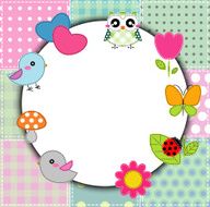 Background with heart flower mushrooms butterfly and birds N2