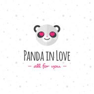Vector funny cartoon panda head logo Flat logotype