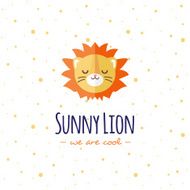 Vector cartoon lion head logo Flat logotype