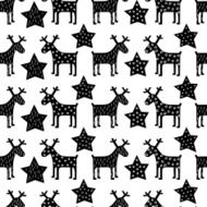 Seamless retro Christmas pattern - Xmas reindeer and night stars