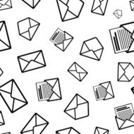 Different envelope black icons on white background seamless pattern