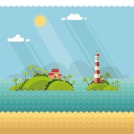 tropical island in the ocean Lighthouse on coastal line