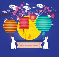 Mid Autumn Lantern Festival Full moon and rabbit family
