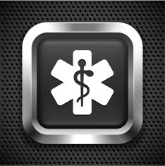 Medical Caduceus on Black Square Button