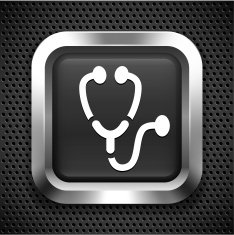 Stethoscope on Black Square Button
