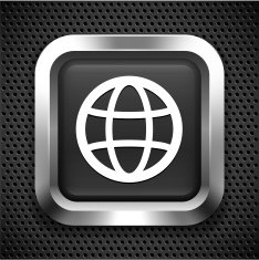 Globe on Black Square Button N3